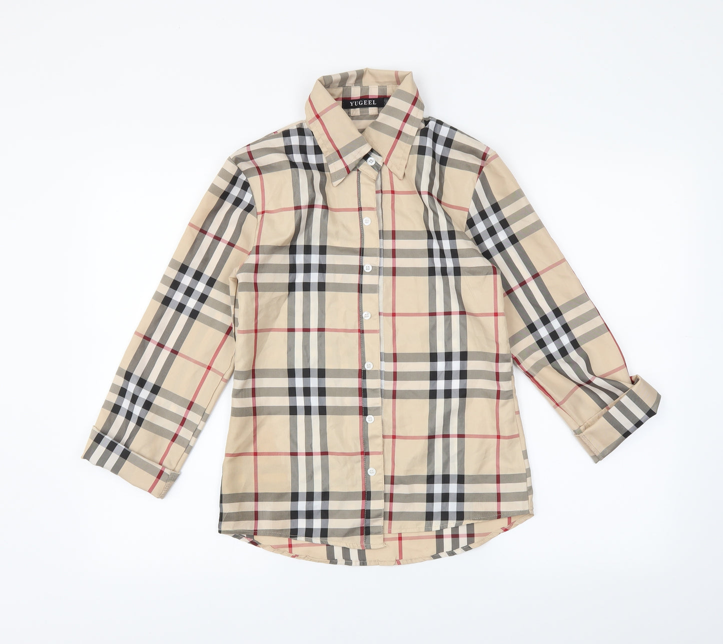 YUGEEL Womens Beige Plaid  Basic Button-Up Size XS