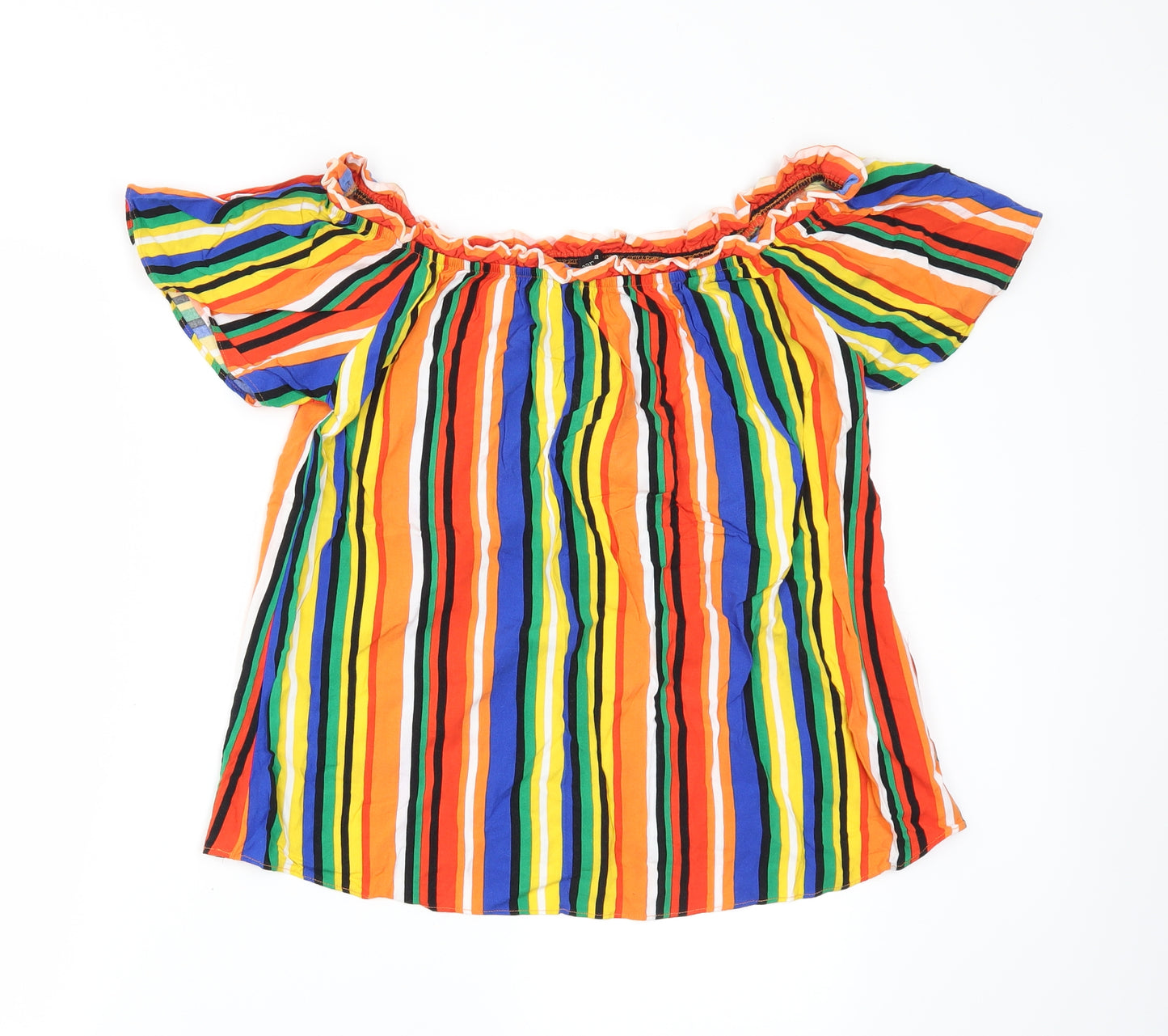 Papaya Womens Yellow Striped  Basic Blouse Size 14
