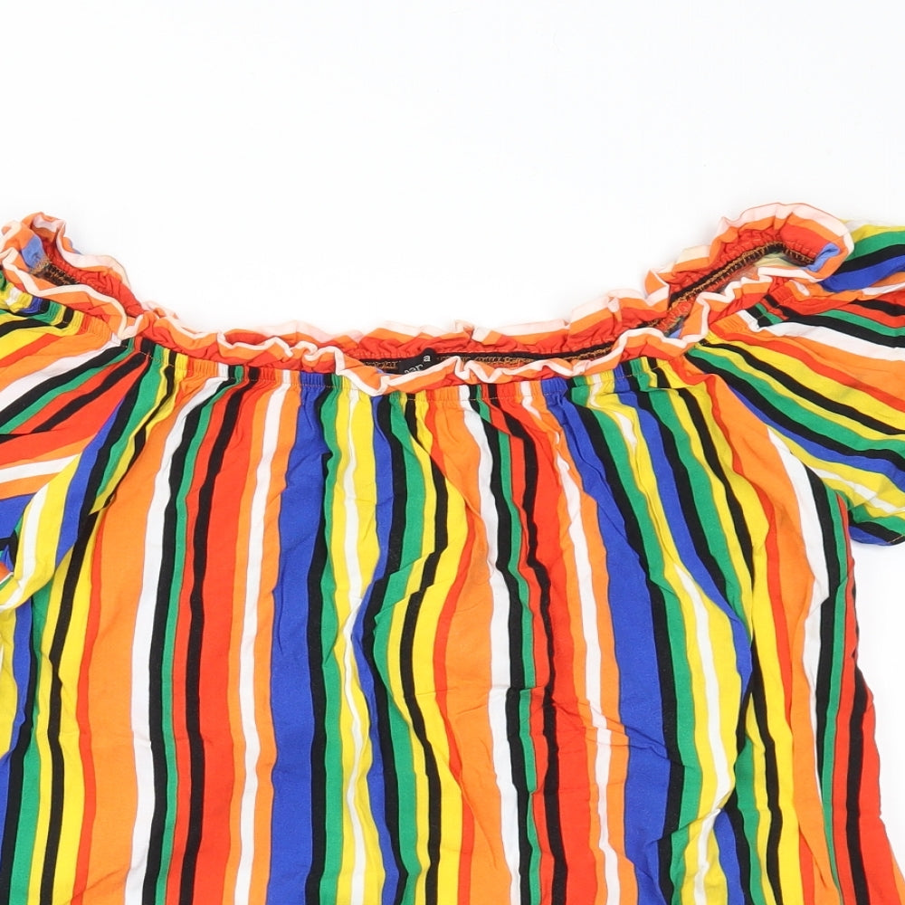 Papaya Womens Yellow Striped  Basic Blouse Size 14