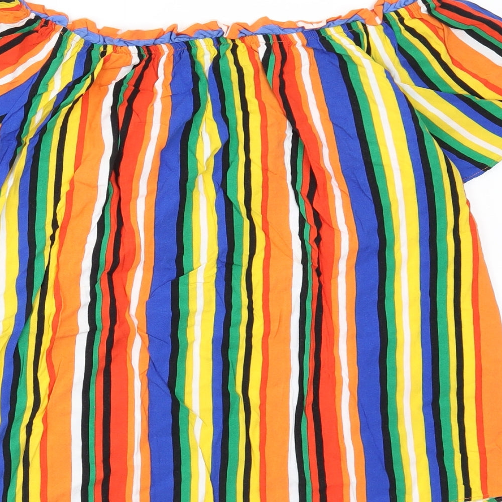 Papaya Womens Yellow Striped  Basic Blouse Size 14