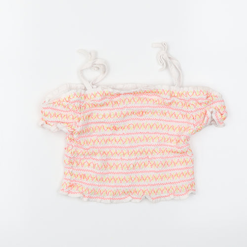 George Girls White Striped  Basic T-Shirt Size 7-8 Years