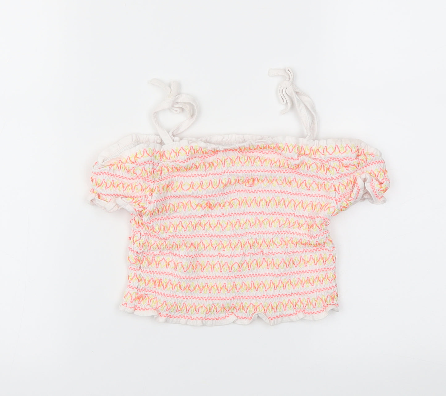 George Girls White Striped  Basic T-Shirt Size 7-8 Years