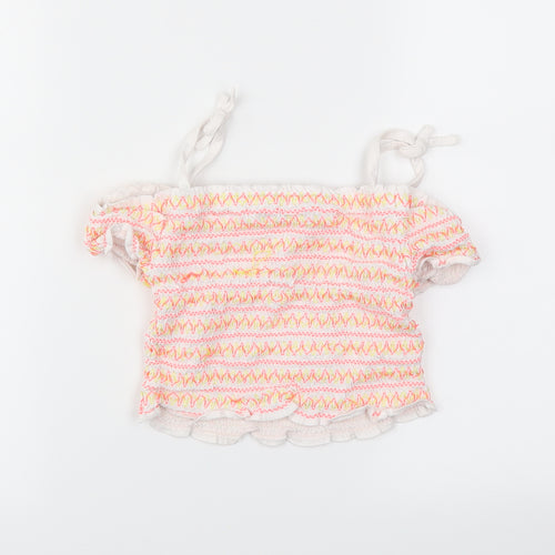 George Girls White Striped  Basic T-Shirt Size 7-8 Years