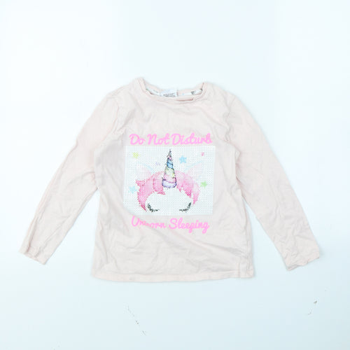 George Girls Pink   Basic T-Shirt Size 7 Years  - Unicorn