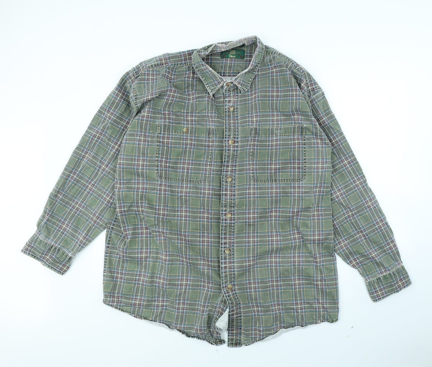 Orvis Mens Green Check   Dress Shirt Size XL
