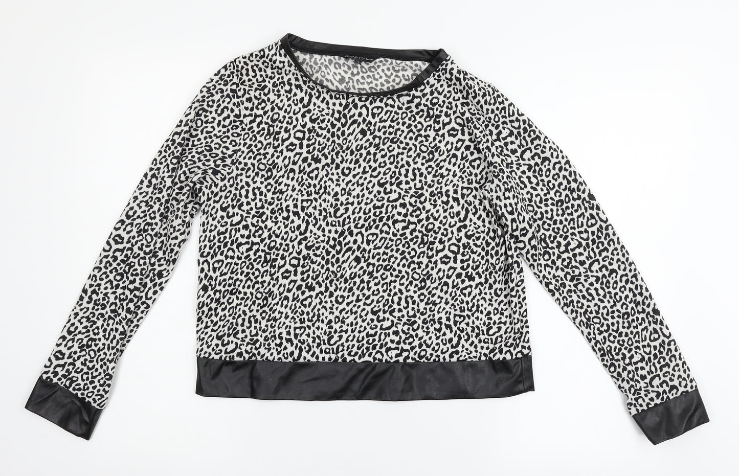 Candy Couture Womens White Animal Print  Basic T-Shirt Size 16  - faux leather trims