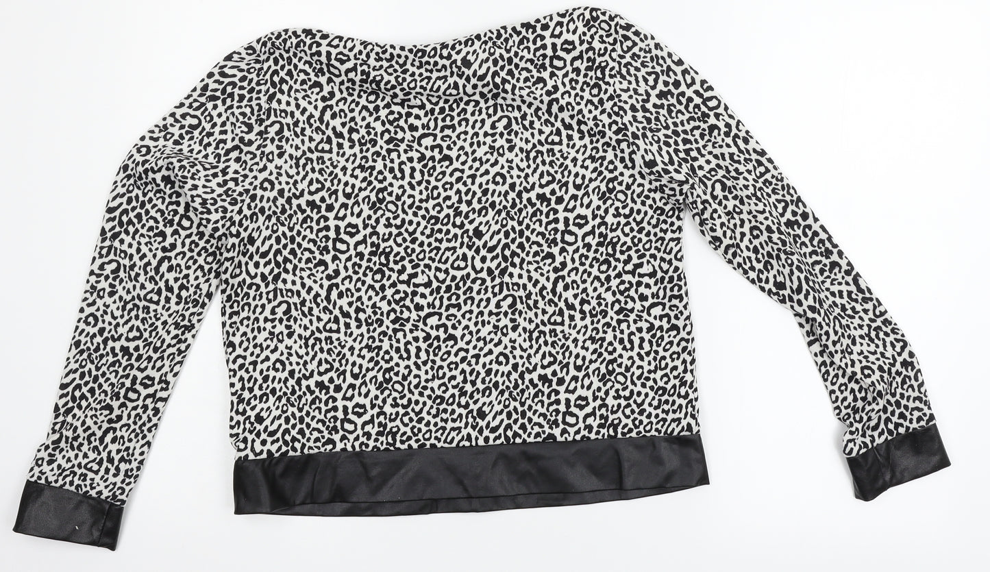 Candy Couture Womens White Animal Print  Basic T-Shirt Size 16  - faux leather trims
