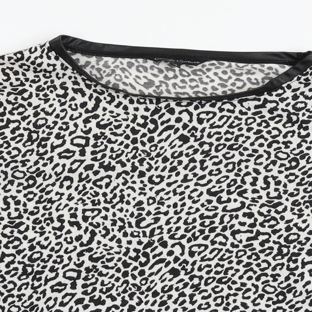 Candy Couture Womens White Animal Print  Basic T-Shirt Size 16  - faux leather trims