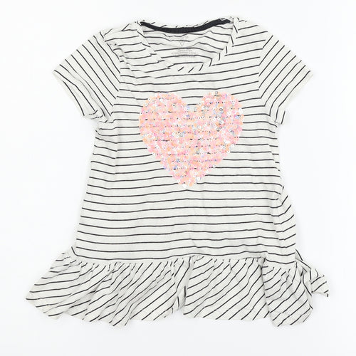 Unbranded Girls White Striped  Basic Blouse Size 5-6 Years  - heart