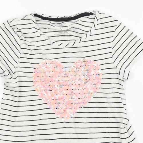 Unbranded Girls White Striped  Basic Blouse Size 5-6 Years  - heart