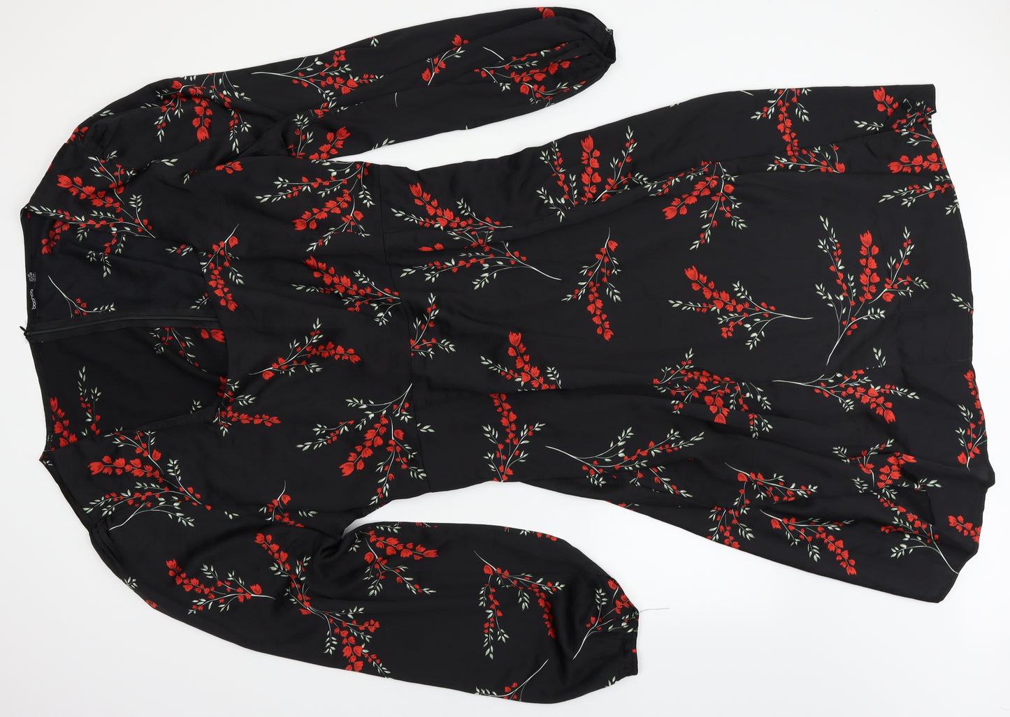 Boohoo Womens Black Floral  Kimono Dress Size 28