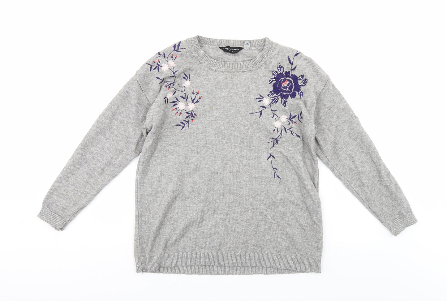 Dorothy Perkins Womens Grey Floral  Pullover Jumper Size 14