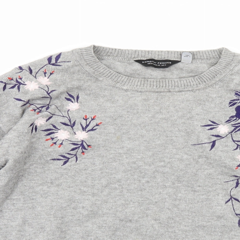 Dorothy Perkins Womens Grey Floral  Pullover Jumper Size 14
