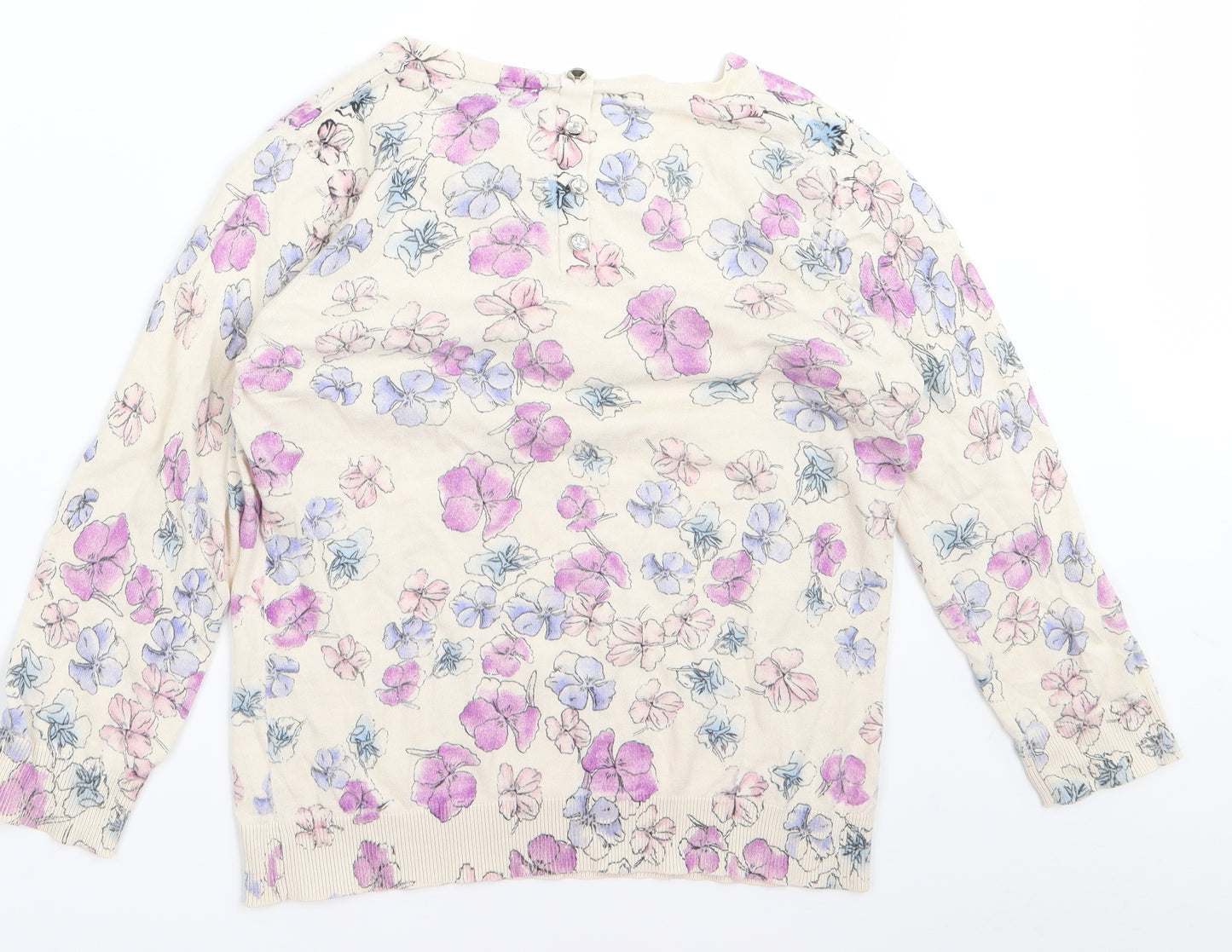 Warehouse Womens White Floral  Basic T-Shirt Size 12