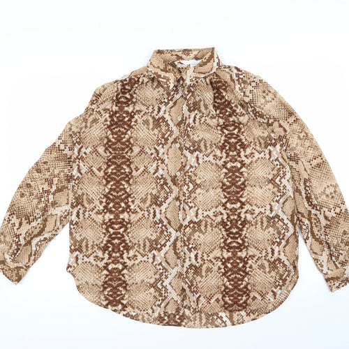 H&M Womens Brown Animal Print  Basic Button-Up Size 12
