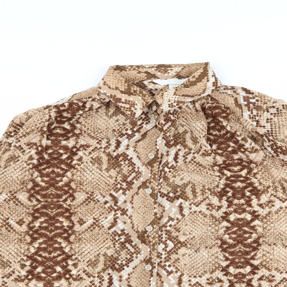 H&M Womens Brown Animal Print  Basic Button-Up Size 12