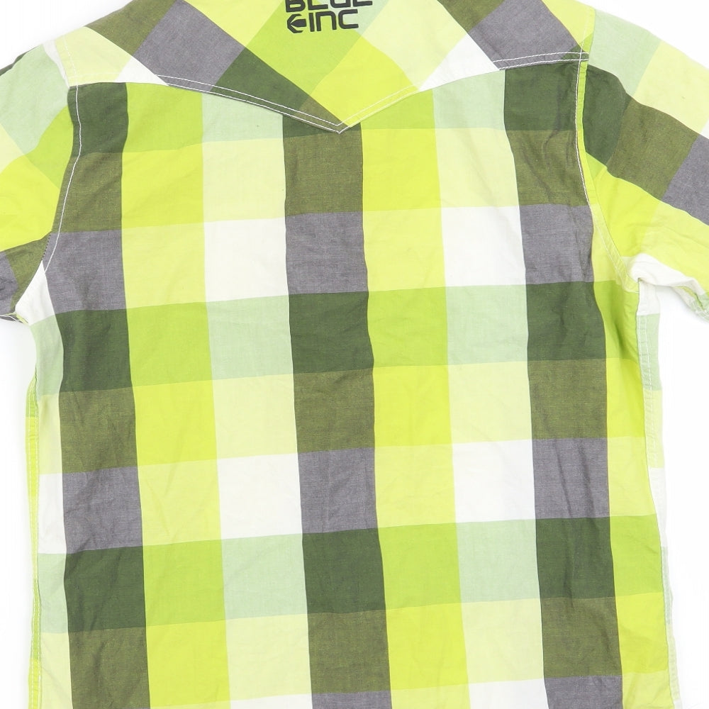 Blue Inc Mens Green Plaid   Button-Up Size M
