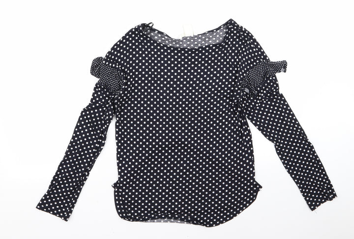 H&M Womens Blue Polka Dot Basic Blouse Size XS