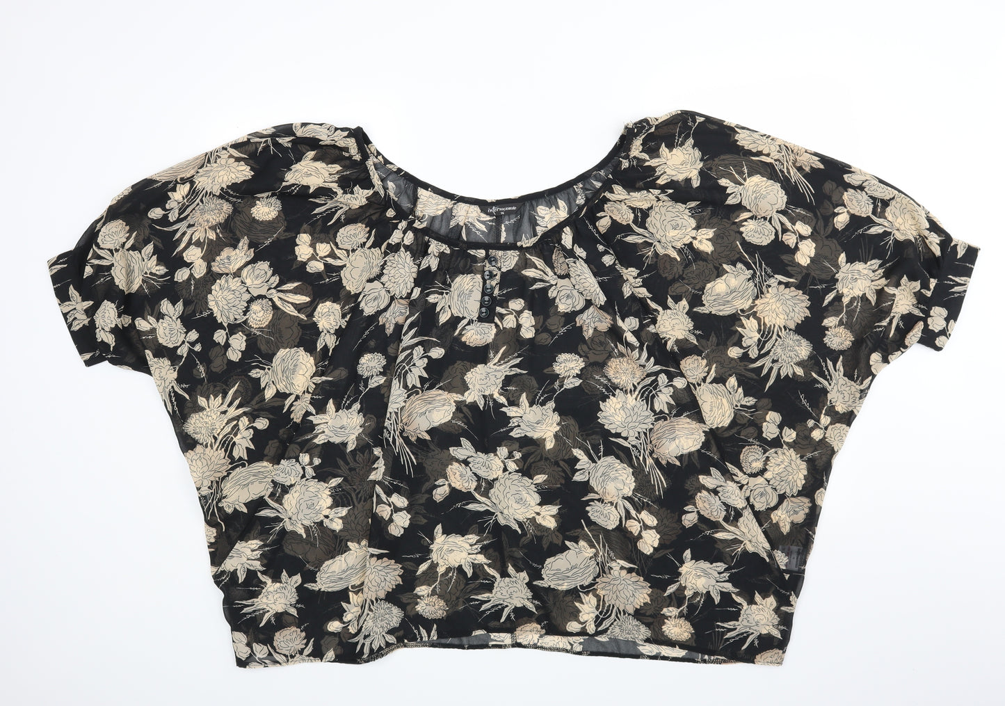 internationale Womens Black Floral  Basic Blouse Size 16