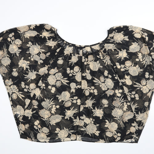 internationale Womens Black Floral  Basic Blouse Size 16