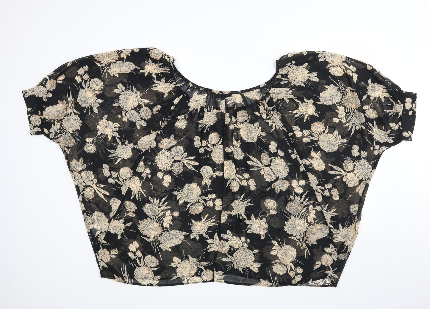 internationale Womens Black Floral  Basic Blouse Size 16