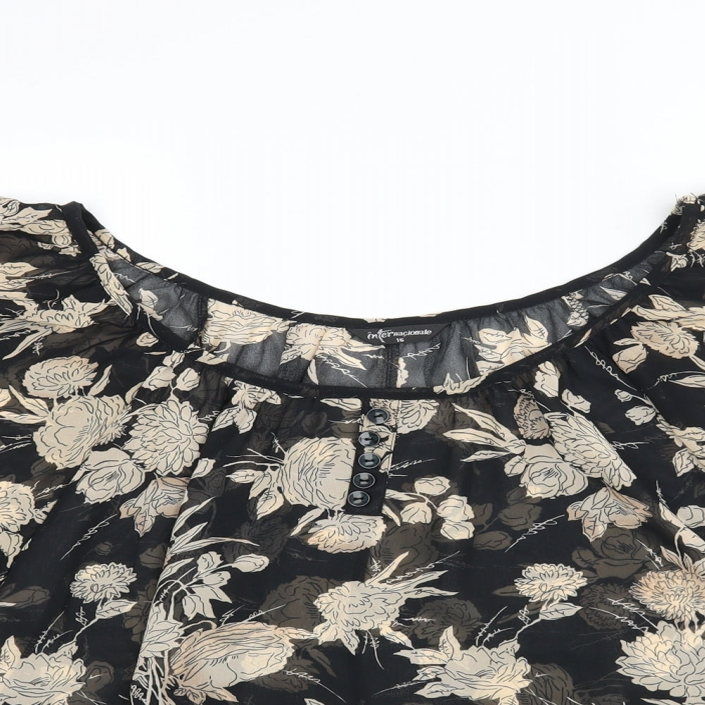 internationale Womens Black Floral  Basic Blouse Size 16