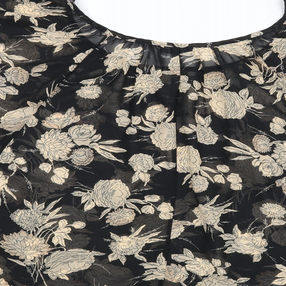 internationale Womens Black Floral  Basic Blouse Size 16