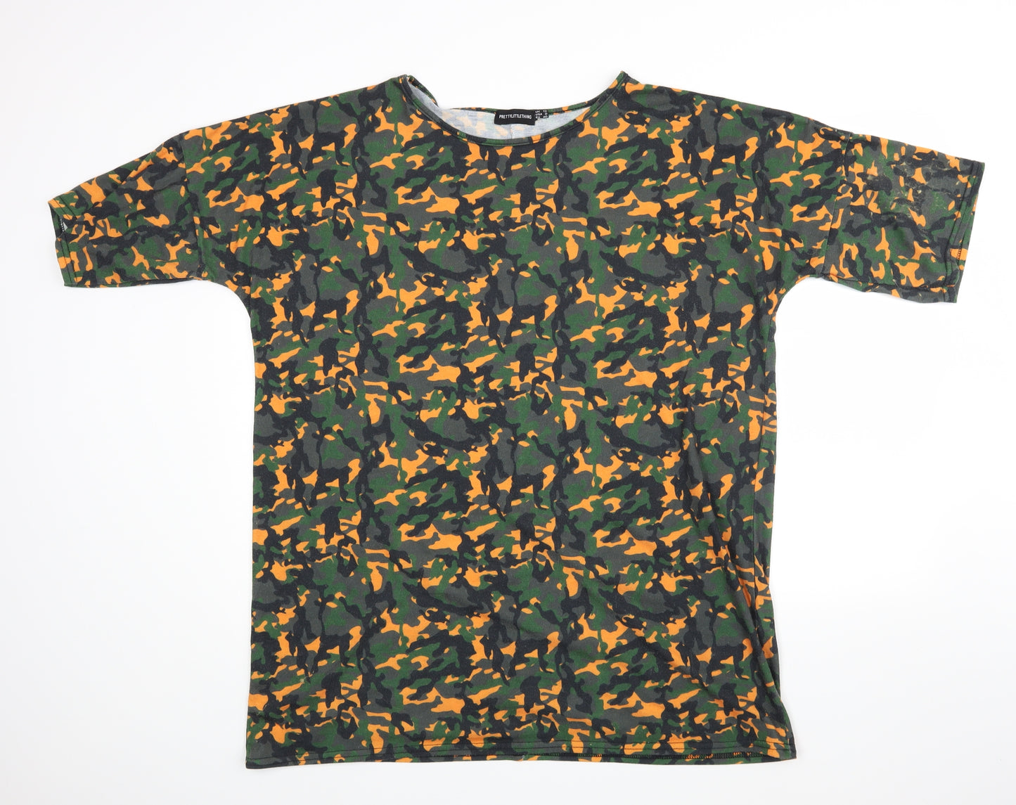 PRETTYLITTLETHING Womens Green Camouflage  Basic Blouse Size 12