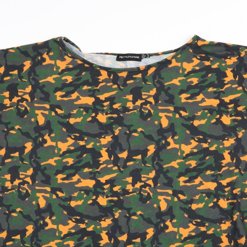 PRETTYLITTLETHING Womens Green Camouflage  Basic Blouse Size 12