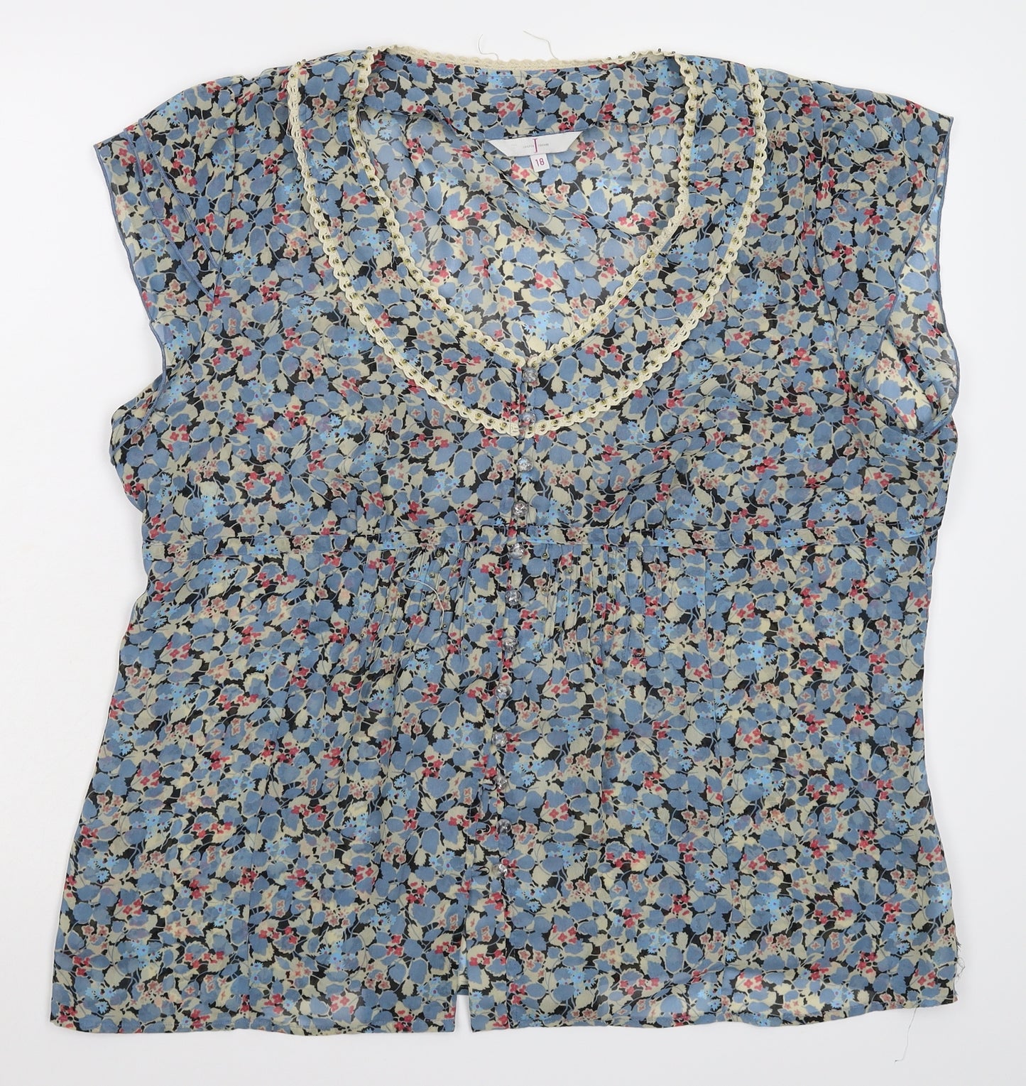 Jasper Conran Womens Blue Floral  Basic Blouse Size 18
