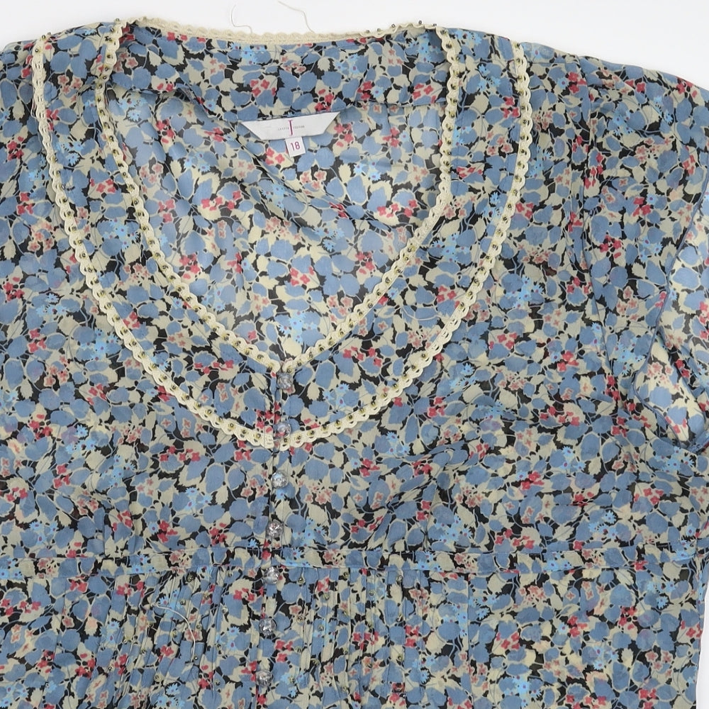 Jasper Conran Womens Blue Floral  Basic Blouse Size 18