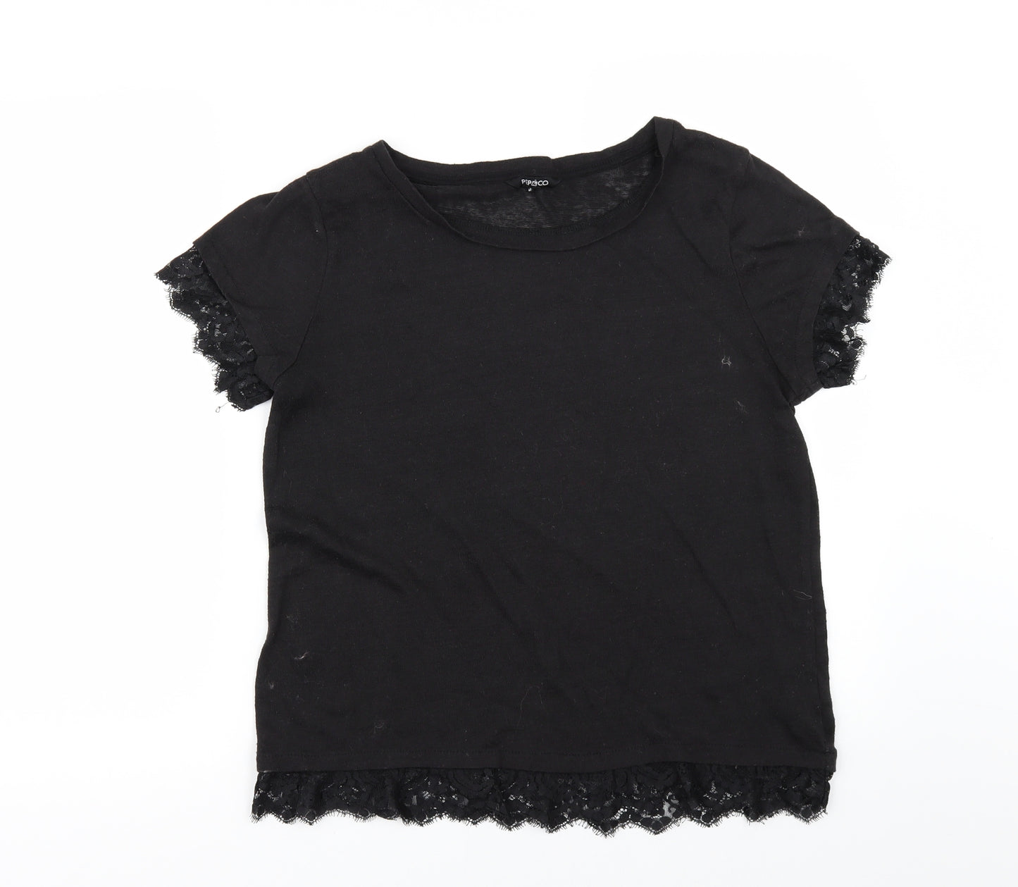 PEP&CO Womens Black   Basic T-Shirt Size 16  - LACE EDGES