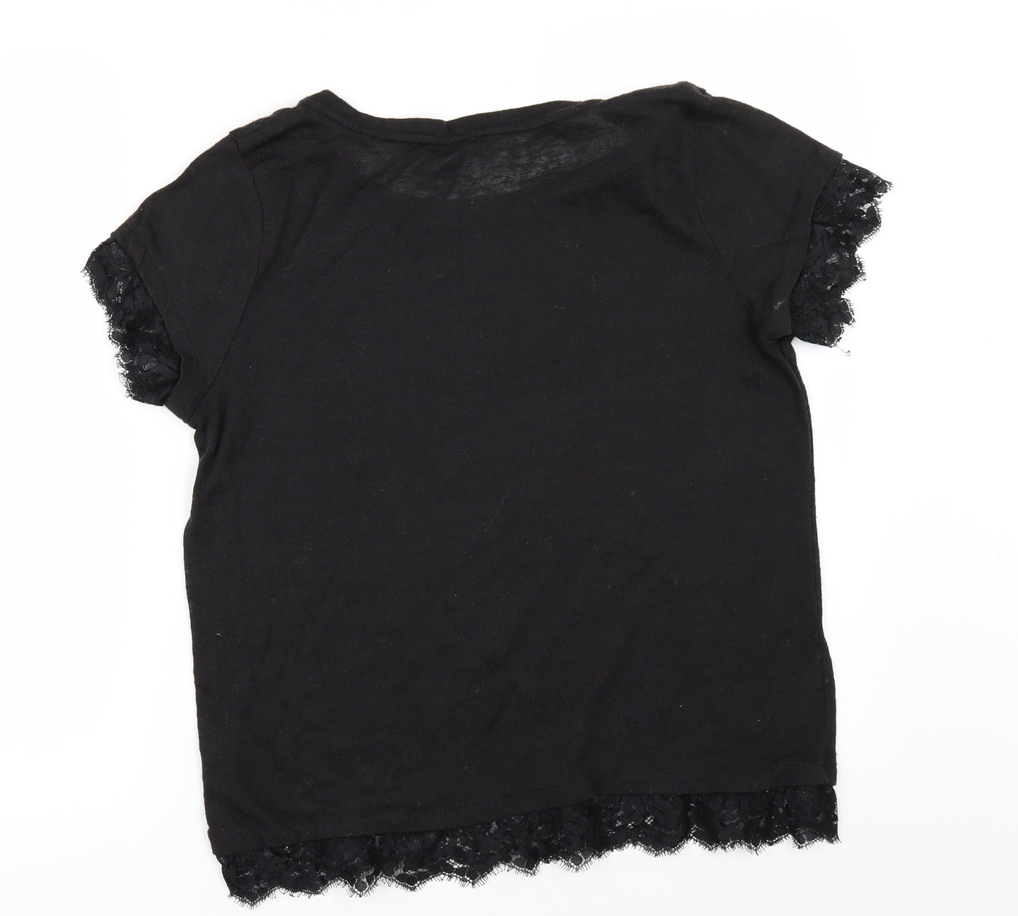 PEP&CO Womens Black   Basic T-Shirt Size 16  - LACE EDGES