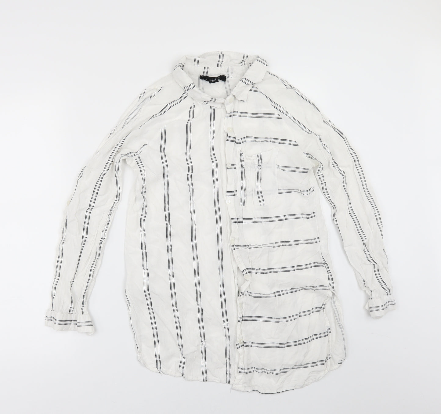Primark Womens White Striped  Tunic Blouse Size 12  - COLD SHOULDER