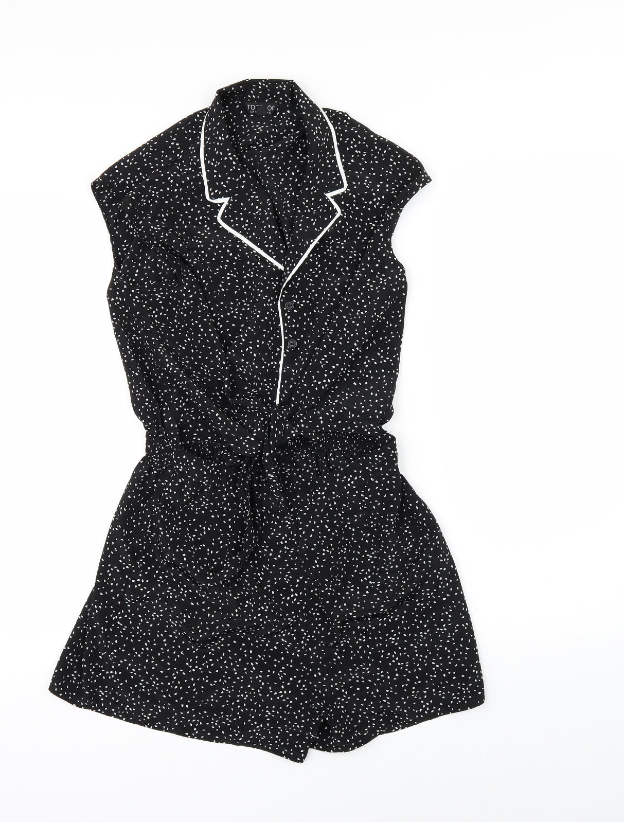 Topshop Womens Black Polka Dot  Playsuit One-Piece Size 10  - TIE FRONT