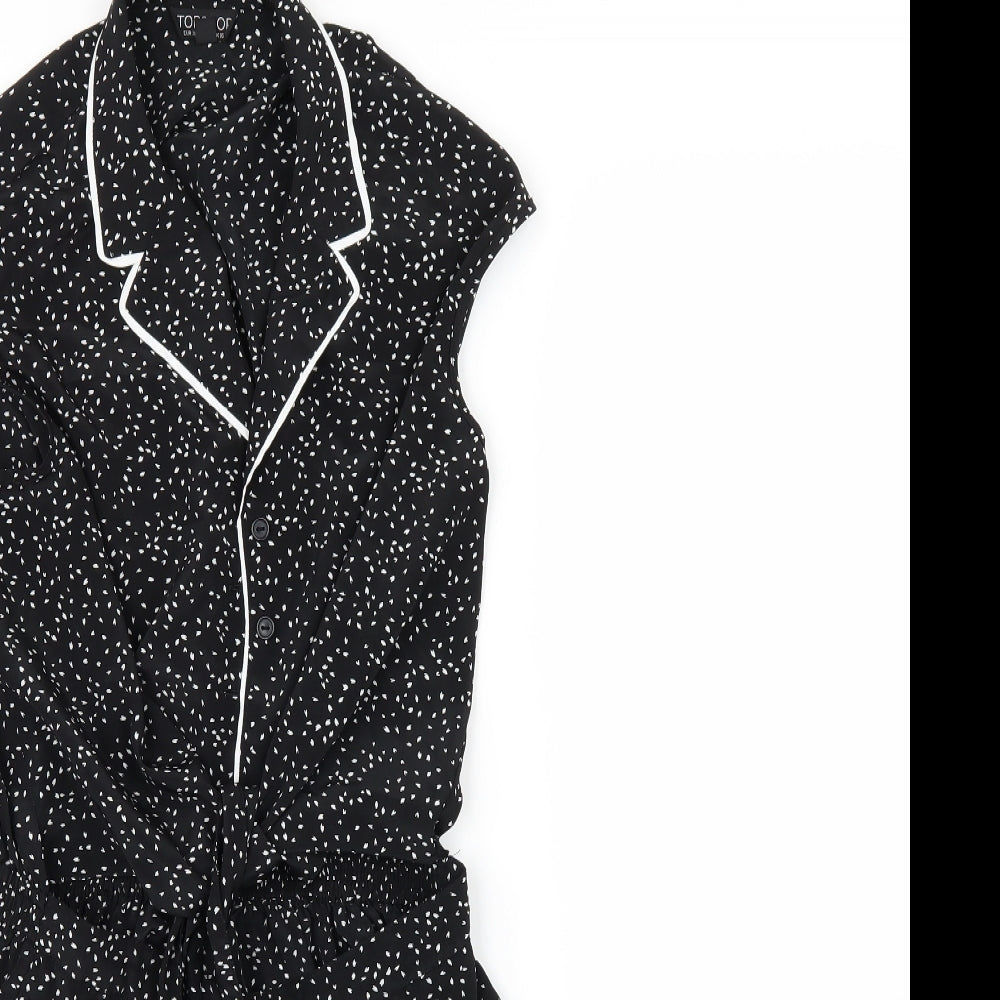 Topshop Womens Black Polka Dot  Playsuit One-Piece Size 10  - TIE FRONT