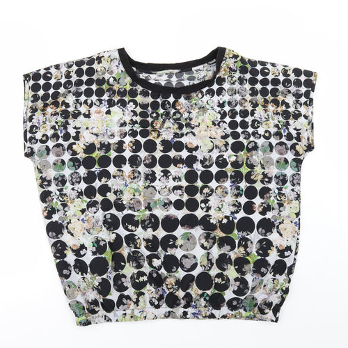 TU Womens White Geometric  Basic T-Shirt Size 14