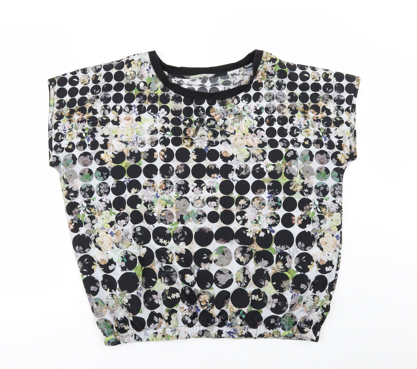 TU Womens White Geometric  Basic T-Shirt Size 14