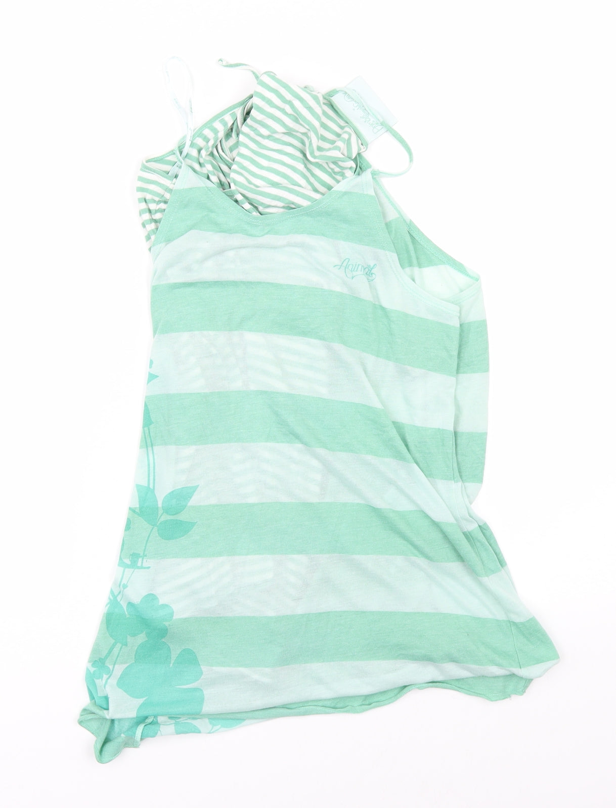 ANIMAL SOCIETY Womens Green Striped  Basic T-Shirt Size 12