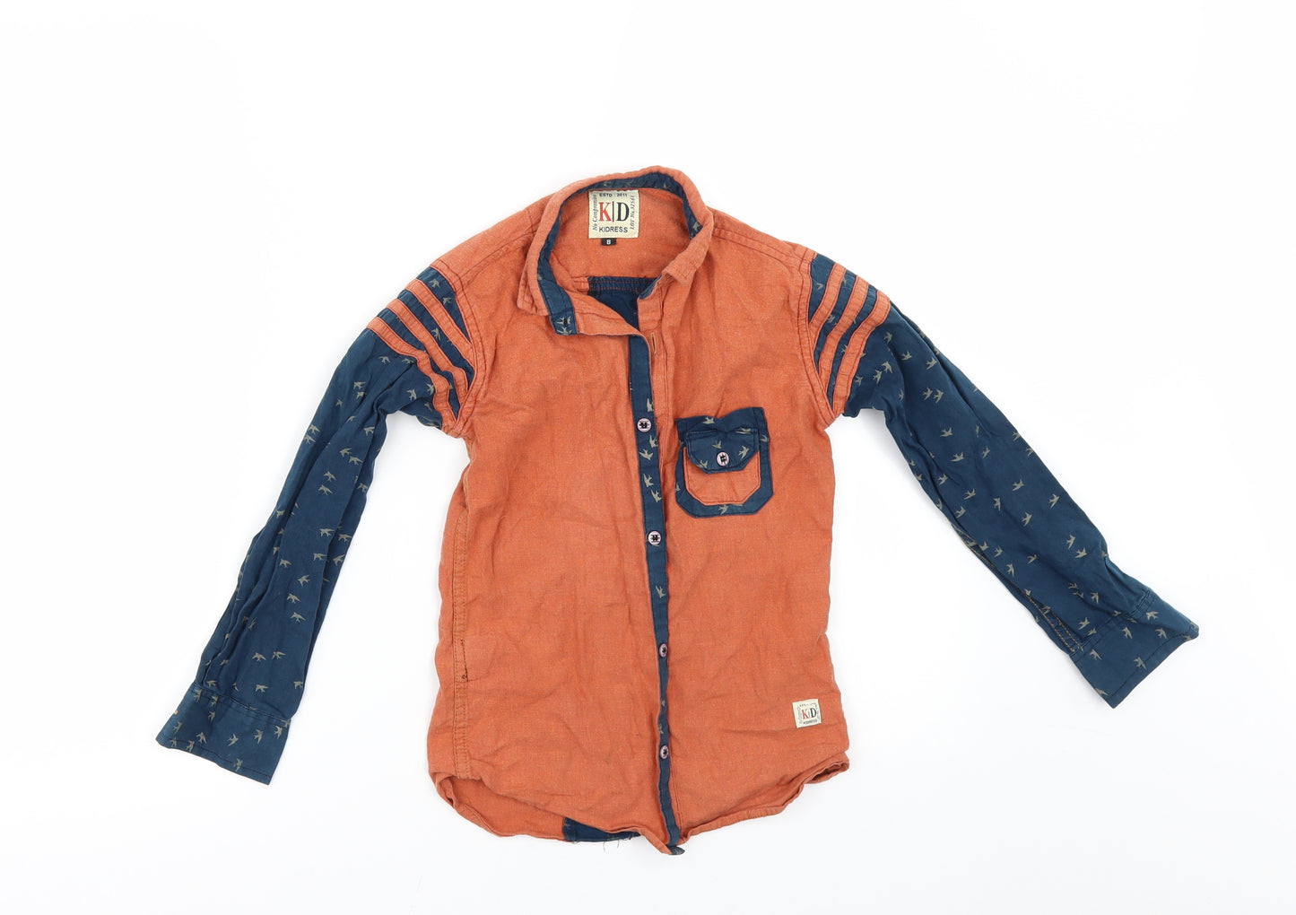 KIDRESS Boys Orange Geometric  Basic Button-Up Size 8 Years
