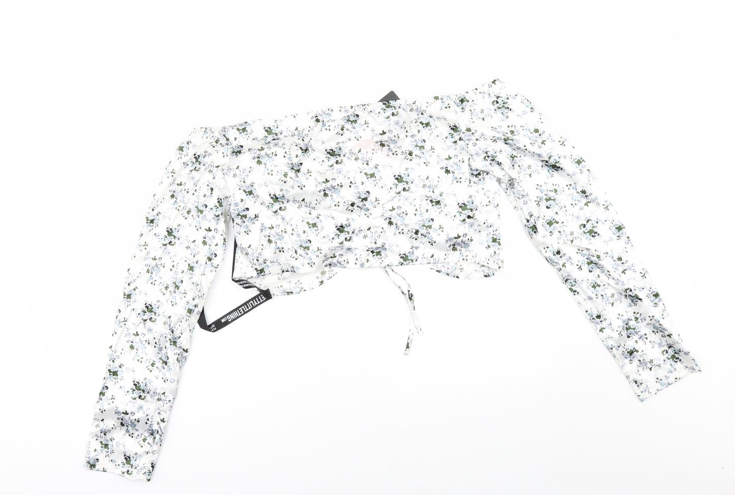PRETTYLITTLETHING` Womens White Floral  Cropped Blouse Size 14