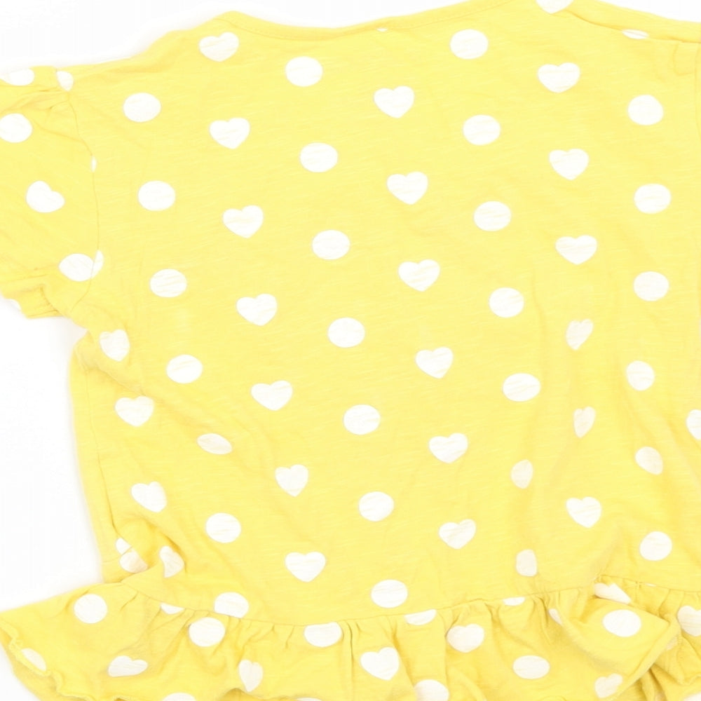 Doraemon Girls Yellow Polka Dot  Basic T-Shirt Size 5-6 Years