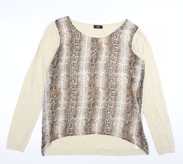 F&F Womens Beige Animal Print Basic T-Shirt Size 12
