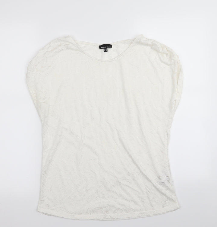 Warehouse Womens White Floral Basic T-Shirt Size 10