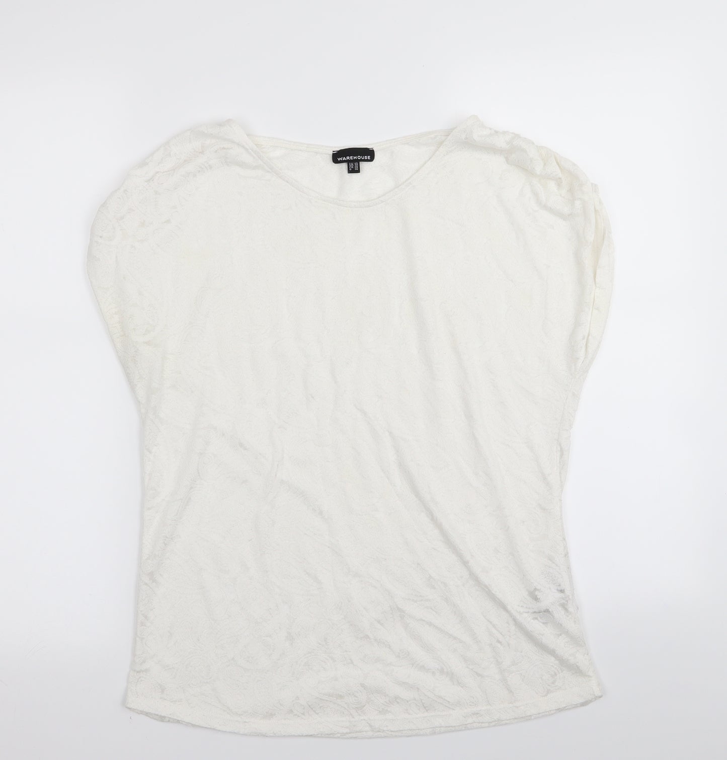 Warehouse Womens White Floral  Basic T-Shirt Size 10