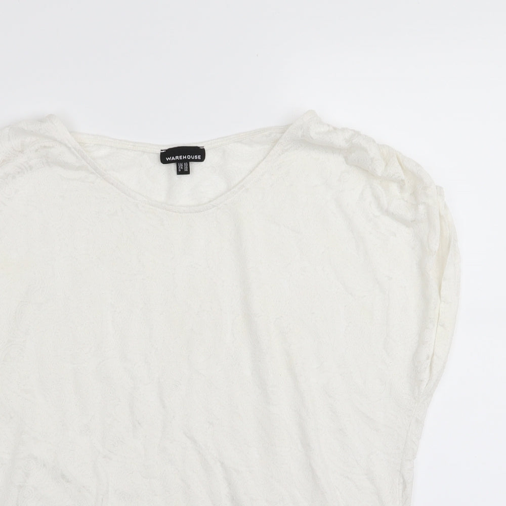 Warehouse Womens White Floral  Basic T-Shirt Size 10