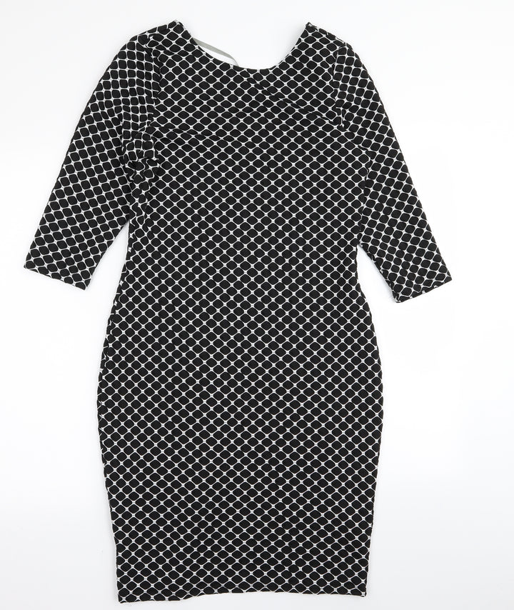 Dorothy Perkins Womens Black Argyle/Diamond A-Line Size 12