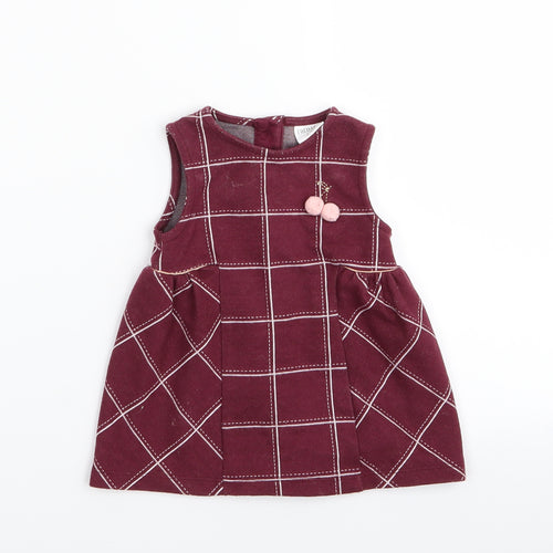 fred & flo Girls Red Check  Fit & Flare  Size 3-6 Months