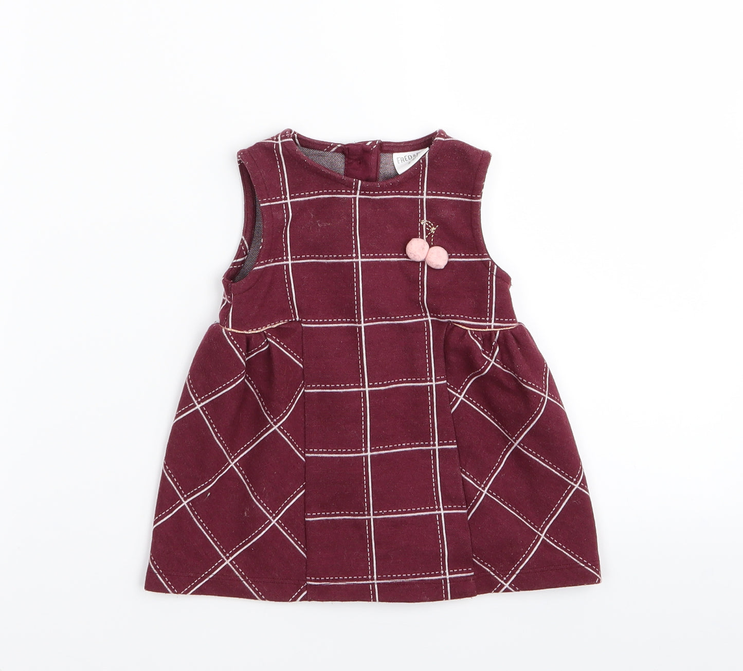 fred & flo Girls Red Check  Fit & Flare  Size 3-6 Months