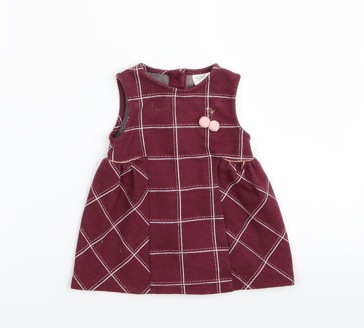 fred & flo Girls Red Check  Fit & Flare  Size 3-6 Months